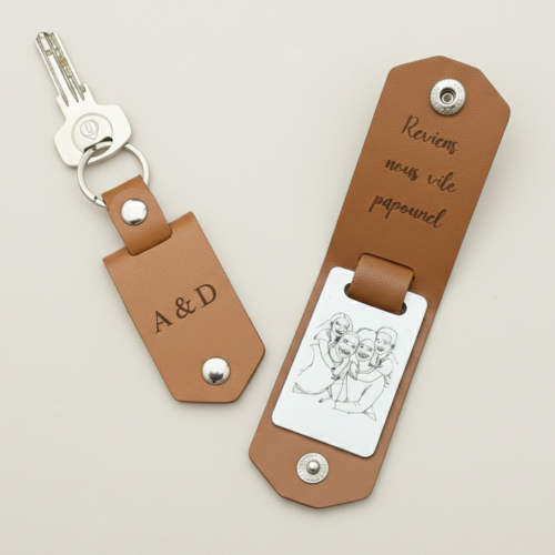 Porte-clés en similicuir avec photo